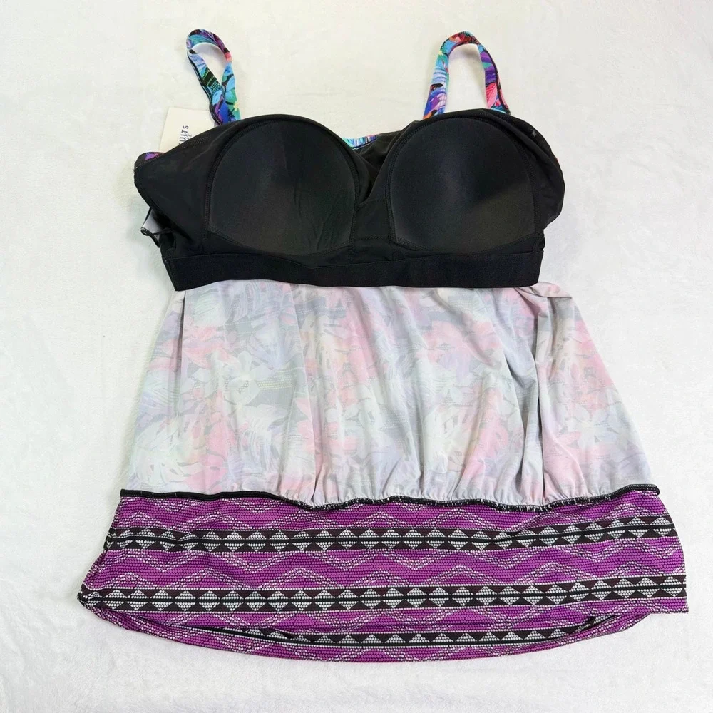 Swimsuits For All Women Floral Tropical Blouson Tankini Top 16 NWT‎
